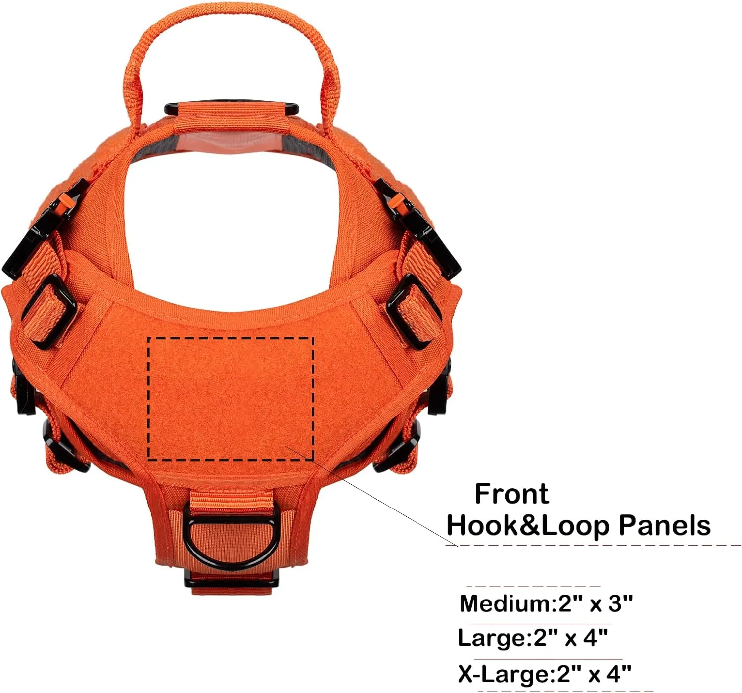 ICEFANG Tactical Dog Harness with 4X Metal Buckle,Working Dog MOLLE K9 Vest with Handle,No Pulling Front Clip,Adjustable Pet Harness for Meduim Dogs (M (25"-31" Chest), Orange)