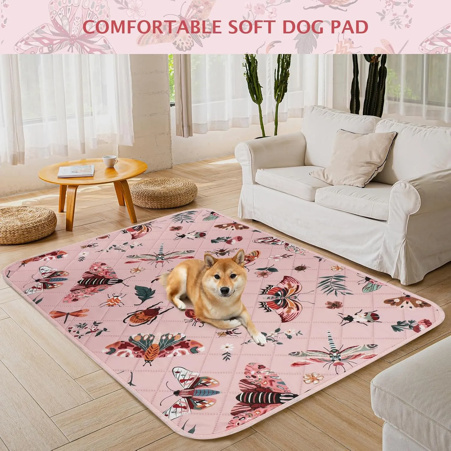 IEUUMLER Washable Pee Pads for Dogs, 2 Pack Insect Pattern Reusable Waterproof Puppy Potty Pads, Non-Slip Absorbent Pet Training Pads for Playpen Crate Bed EU014