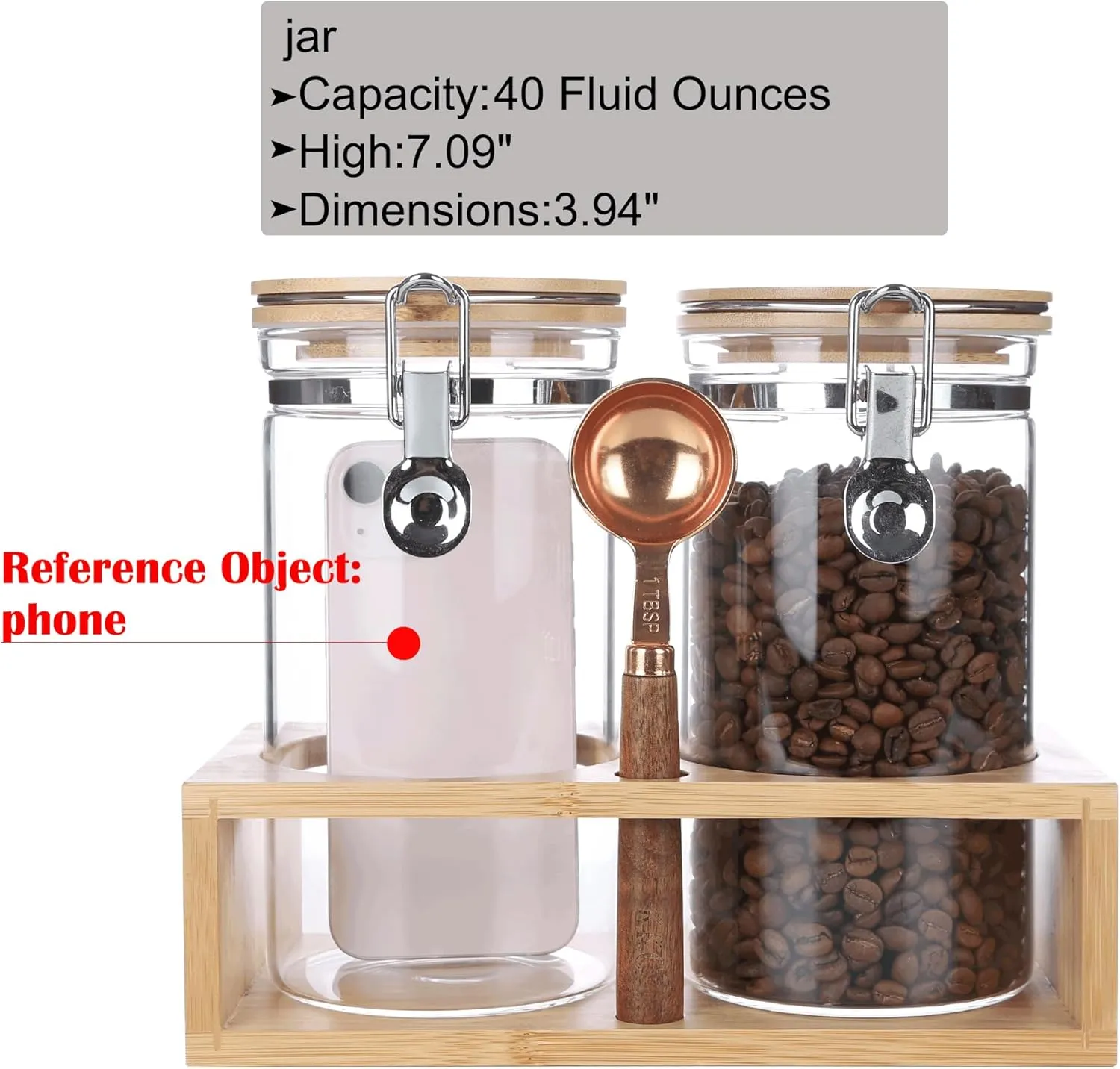 KKC HOME ACCENTS Glass Food Storage Jars with Airtight Locking Clamp Bamboo Lids,Coffee Bean Storage Containers,Sealed Glass Container with Scoop for Coffee Ground,Tea,Nut,Sugar,Coffee Holder