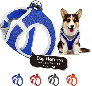 KZA308-02XS Reflective V-Neck Step in Mesh Dog Harness - No Pull, Quick Fit, Comfortable, Velcro-Adjustable Pet Harnesses for Walking & Training - Small, Medium Dogs - Blue,X-Small