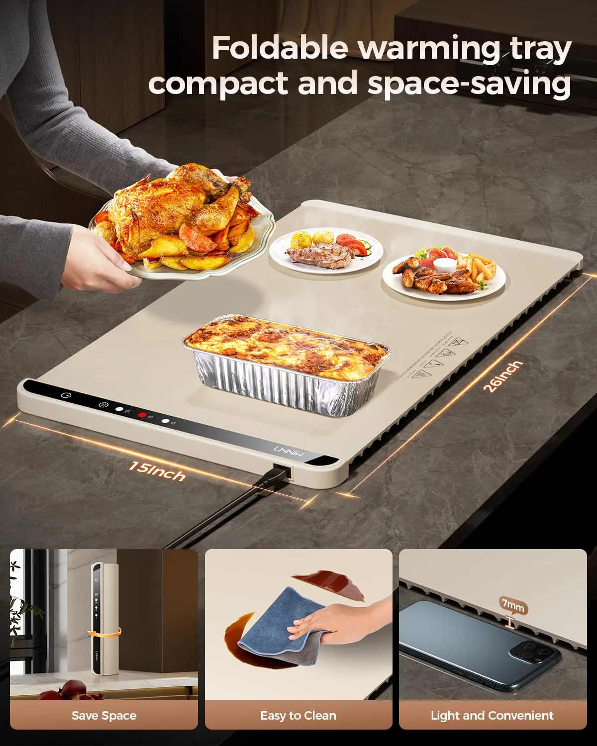 LNNIW Warming Mat for Food,Food Warming Mat,Electric Warming Tray for Buffets Party and Home Daily Use,Heating Fastly in 10s,Portable Design,Timed Function for Your Family.