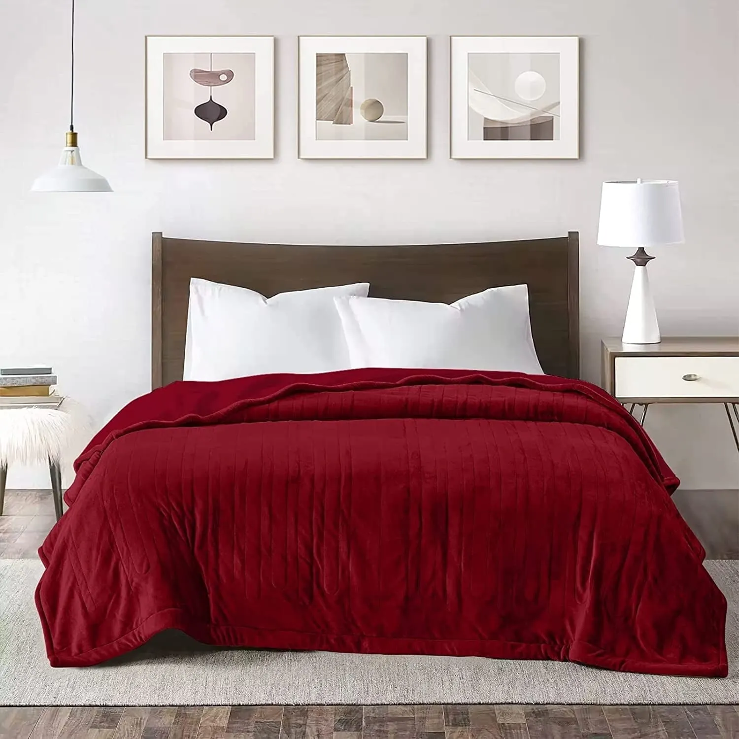modern Heated Blanket King Size, Heating Electric Throw Blanket Dual Control, Soft Velvet, 10 Heat Settings, 12 Hours Auto Off, Red