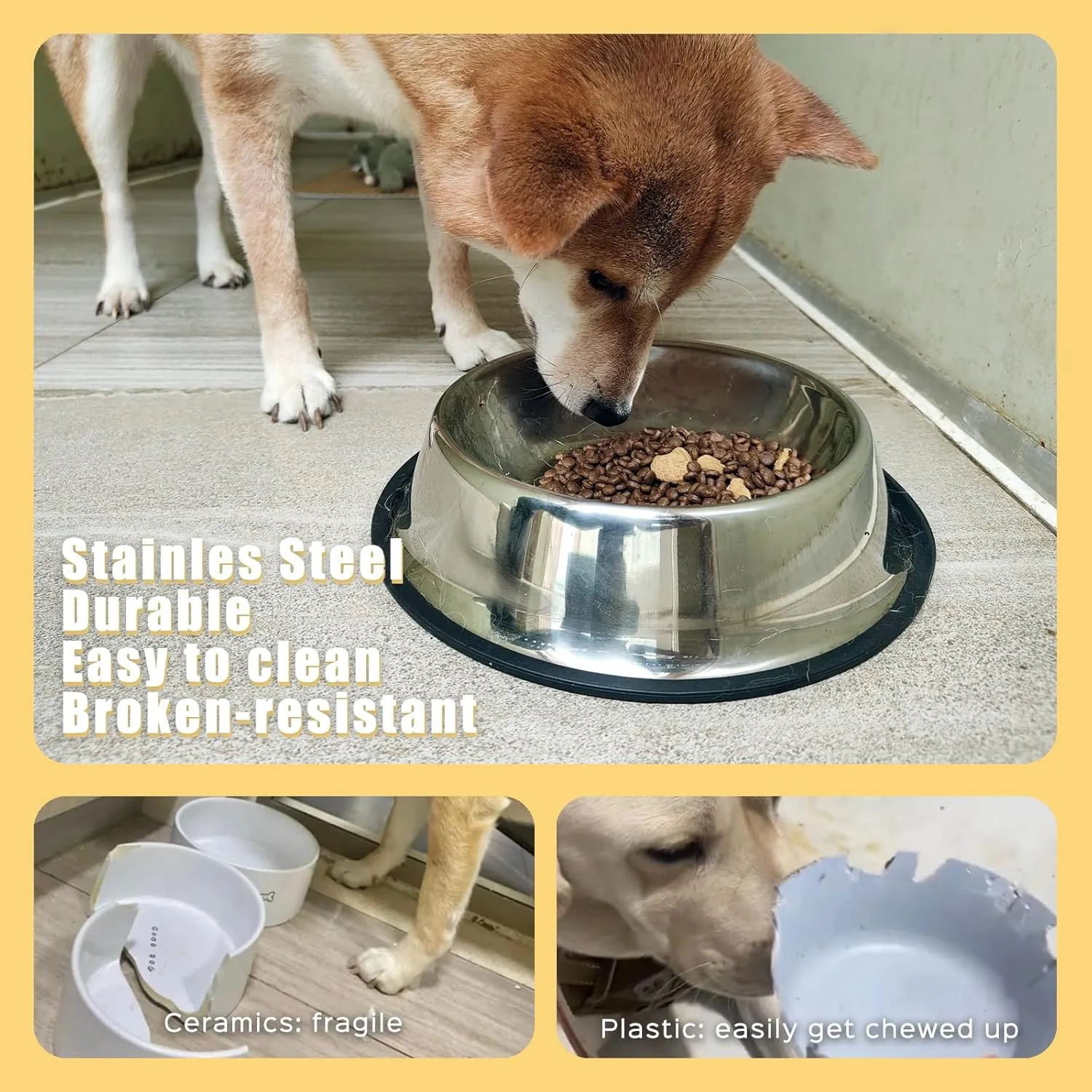 NAJOR Stainless Steel Dog Bowls,2Cup / 16oz Large Dog Food Bowls,Anti-Skid Pet Feeder Bowl and Water Bowl,Perfect Choise for for Dogs and Cats and More,Set of 4