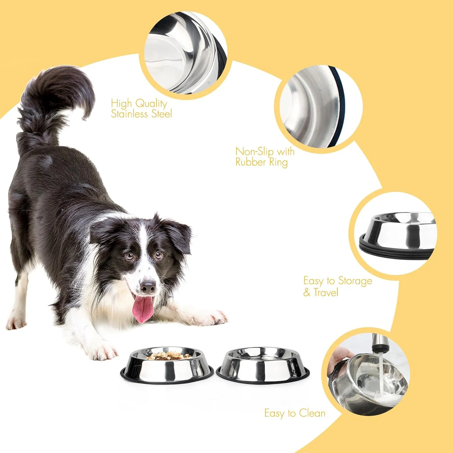 NAJOR Stainless Steel Dog Bowls,2Cup / 16oz Large Dog Food Bowls,Anti-Skid Pet Feeder Bowl and Water Bowl,Perfect Choise for for Dogs and Cats and More,Set of 4