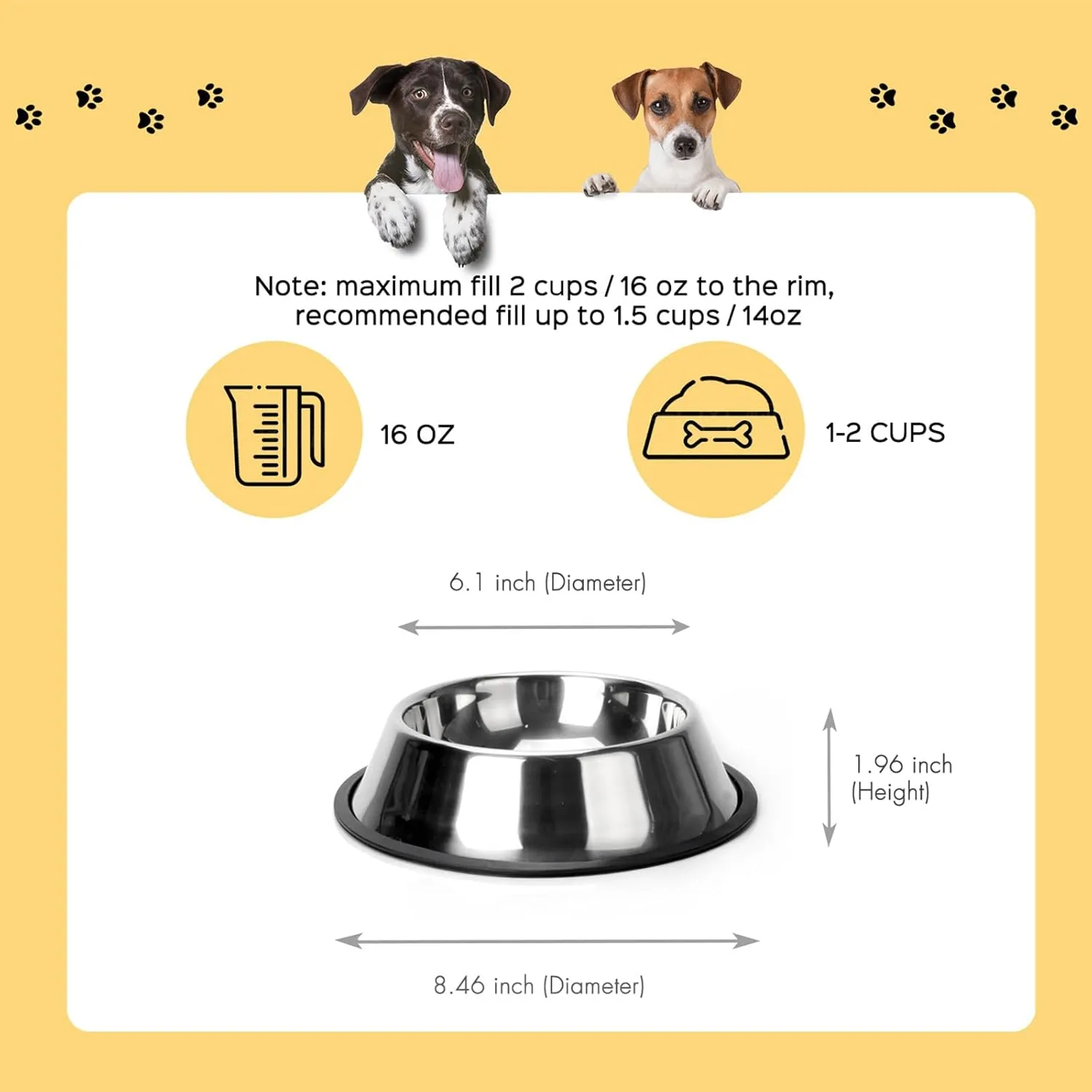 NAJOR Stainless Steel Dog Bowls,2Cup / 16oz Large Dog Food Bowls,Anti-Skid Pet Feeder Bowl and Water Bowl,Perfect Choise for for Dogs and Cats and More,Set of 4