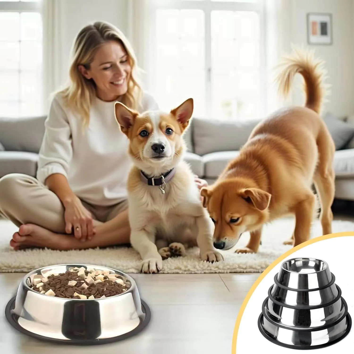 NAJOR Stainless Steel Dog Bowls,2Cup / 16oz Large Dog Food Bowls,Anti-Skid Pet Feeder Bowl and Water Bowl,Perfect Choise for for Dogs and Cats and More,Set of 4