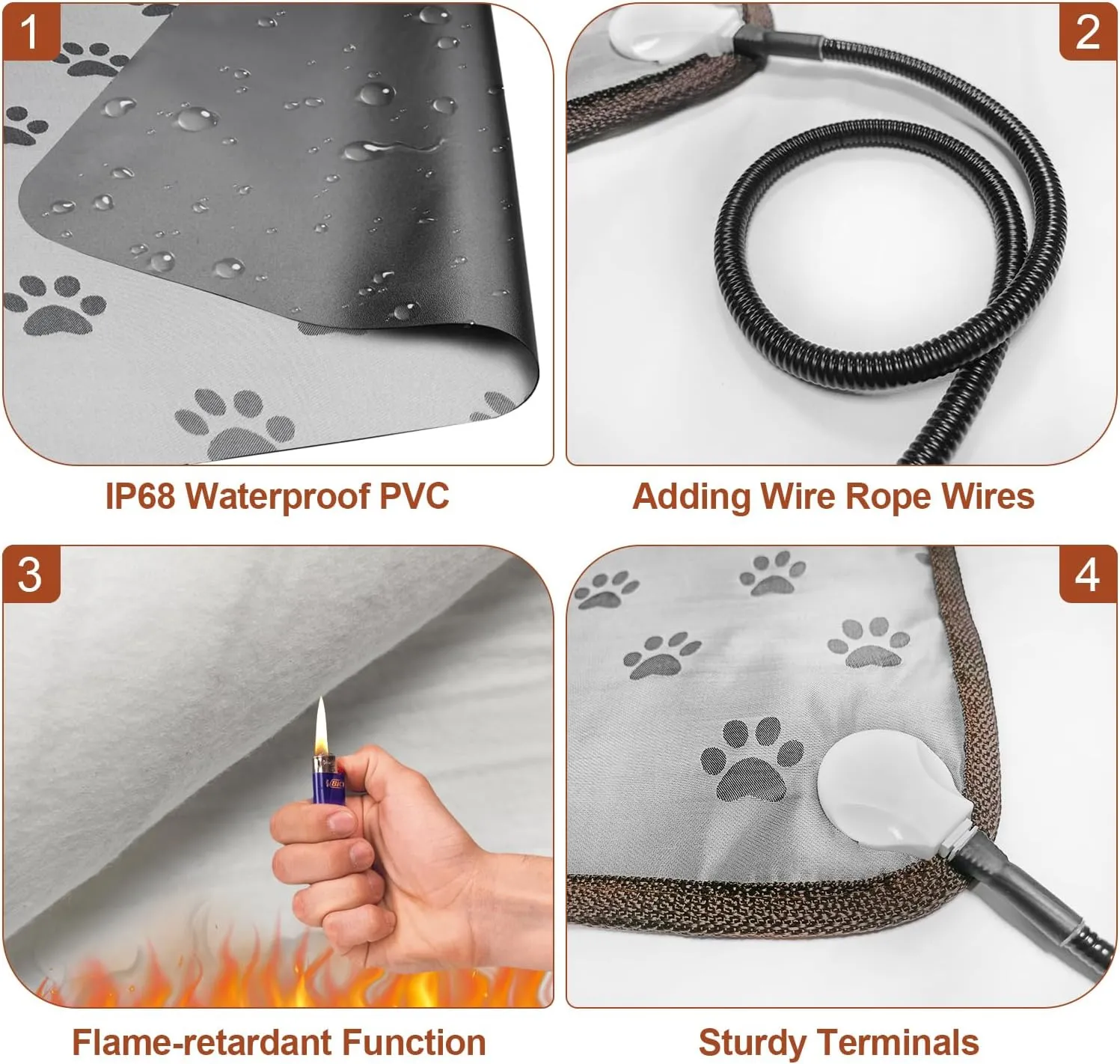 Pet Heating Pad 18x18 in Cat Heating Pads for Cats Waterproof Smart Thermostat Switch, Adjustable Heated Cat Bed, Adding Wire Rope Wires Cat Warming Pad-Rose