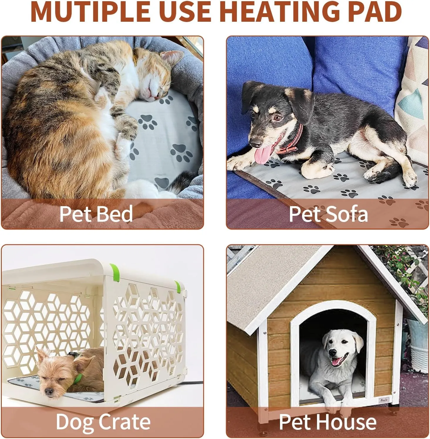 Pet Heating Pad 18x18 in Cat Heating Pads for Cats Waterproof Smart Thermostat Switch, Adjustable Heated Cat Bed, Adding Wire Rope Wires Cat Warming Pad-Rose