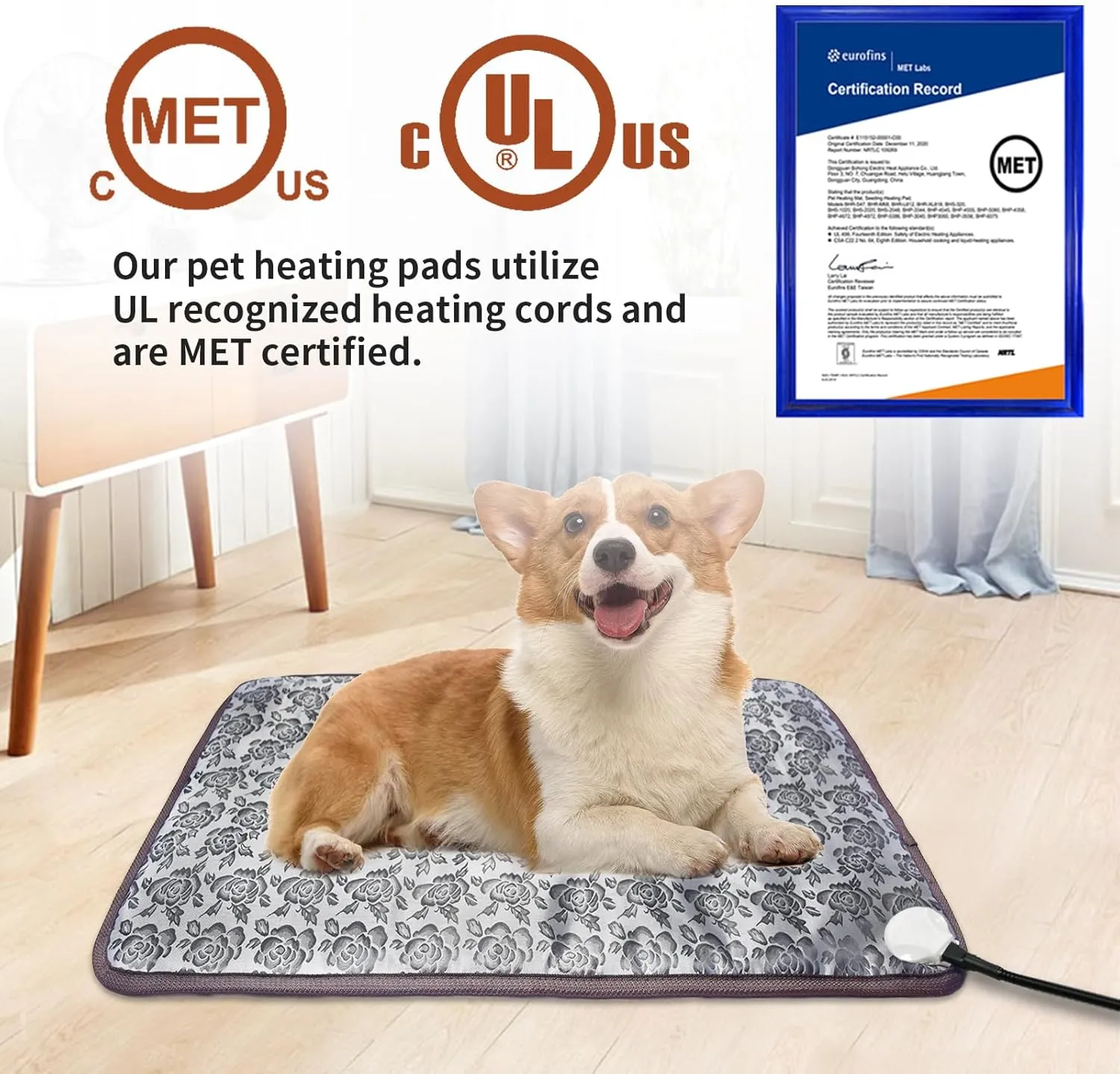 Pet Heating Pad 18x18 in Cat Heating Pads for Cats Waterproof Smart Thermostat Switch, Adjustable Heated Cat Bed, Adding Wire Rope Wires Cat Warming Pad-Rose