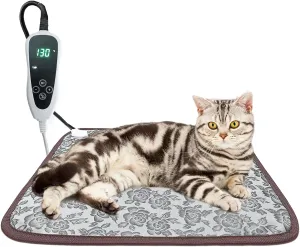 Pet Heating Pad 18x18 in Cat Heating Pads for Cats Waterproof Smart Thermostat Switch, Adjustable Heated Cat Bed, Adding Wire Rope Wires Cat Warming Pad-Rose