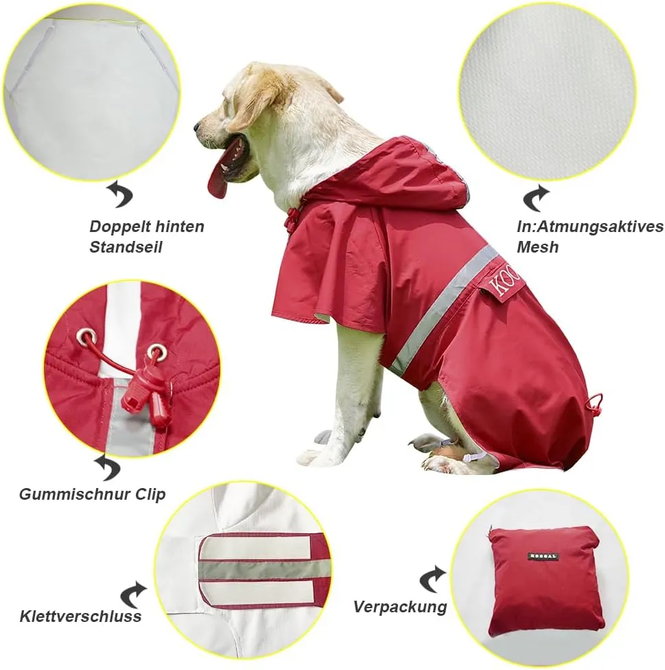 Pet Large Dog Raincoat Apparel Poncho Waterproof for Medium Large Sized,Pet Raincoats for Clothes Jacket,Dog Rain Jacket (Red,6XL)