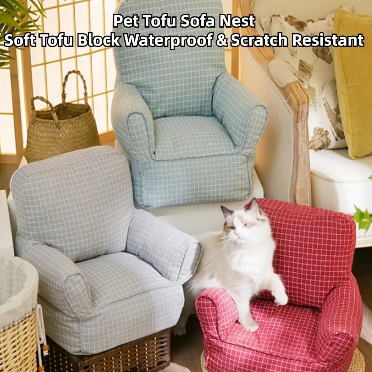 Pet Sofa Bed for Medium Pets Cat Couch Cat Bed with Removable Washable Cover Nonskid Bottom Puppy Couch Pet Bed (Red)