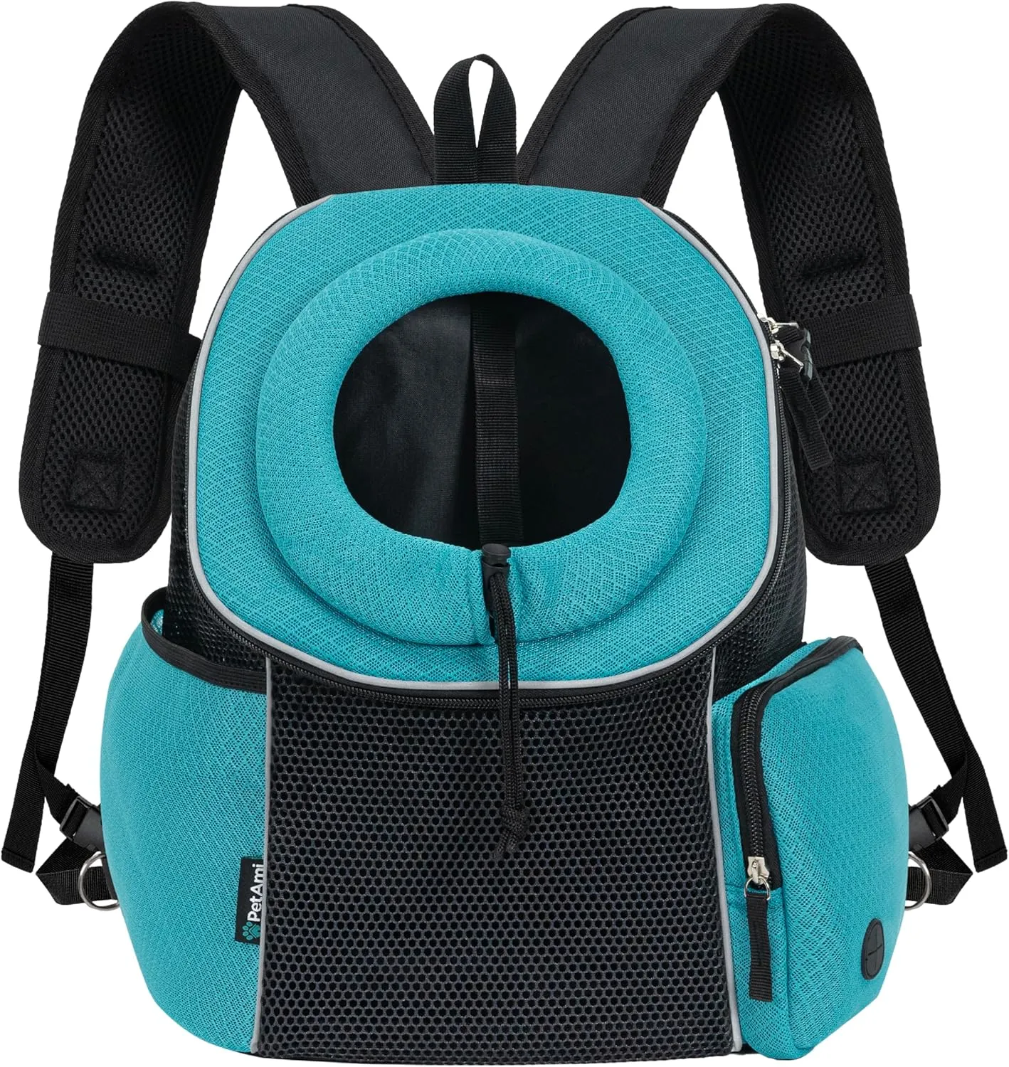 PetAmi Front Carrier Backpack, Ventilated Adjustable Pet Chest Carrier for Dog Cat, Hiking Camping Travel, Small Puppy Medium Cat Carrying Bag, Max 14 lb, Sea Blue