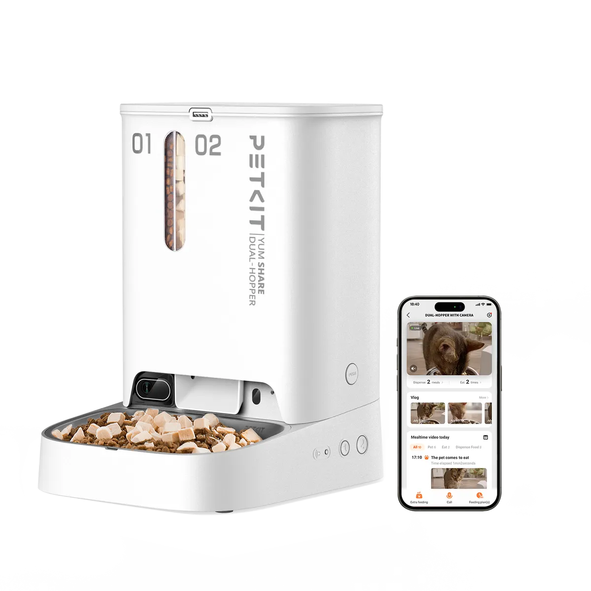 Petkit Xiaopei Gemini Smart Pet Feeder Dual-compartment feeding for easy feeding Choice in the era of diversified feeding Stainless steel tray can hold 5L "North American version"