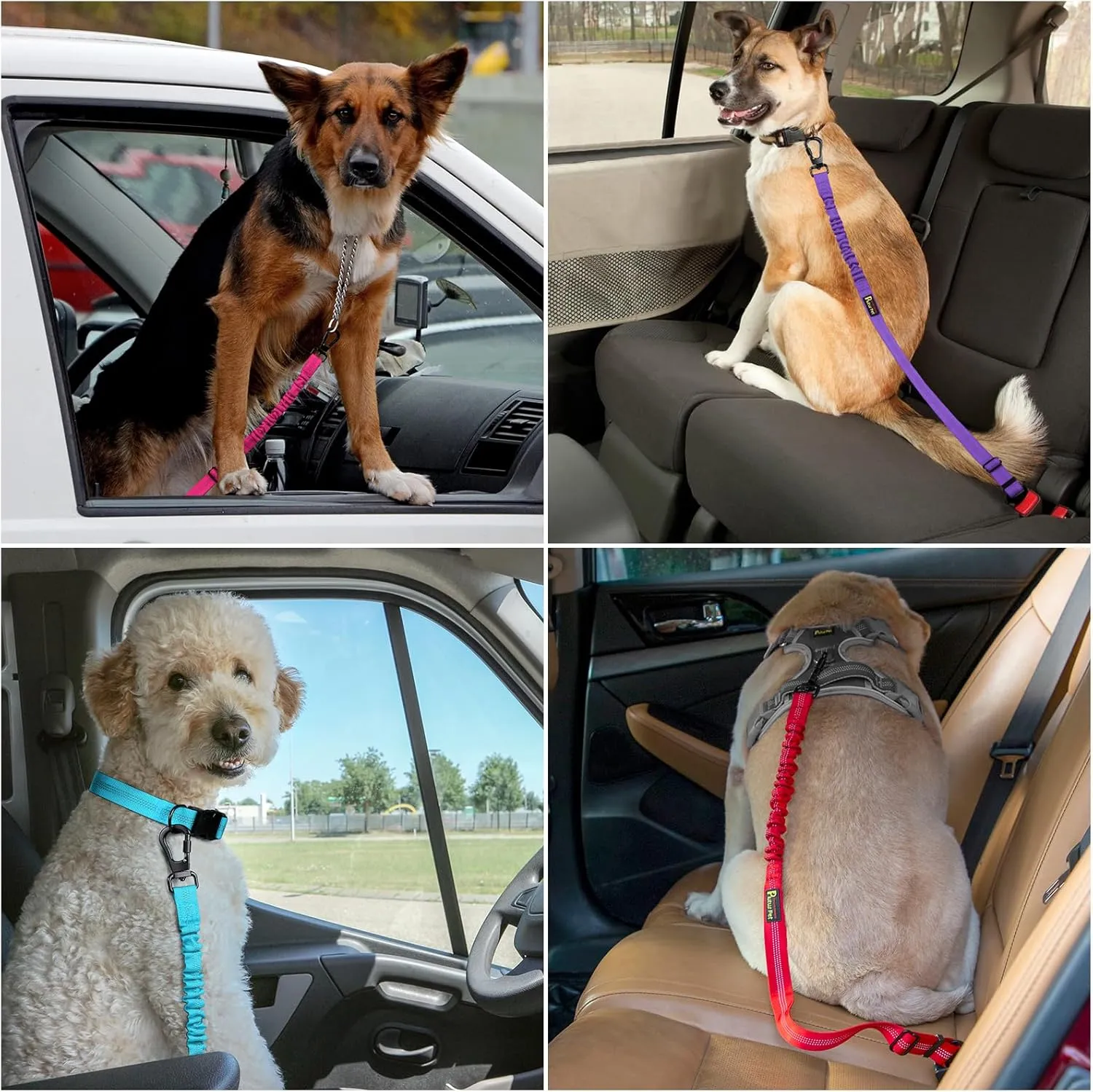 Plutus Pet Dog Seat Belt for Car, Adjustable Dog Car Harness with Carabiner Clip, Reflective Safety Dog Seatbelt Leash with Elastic Bungee, Orange