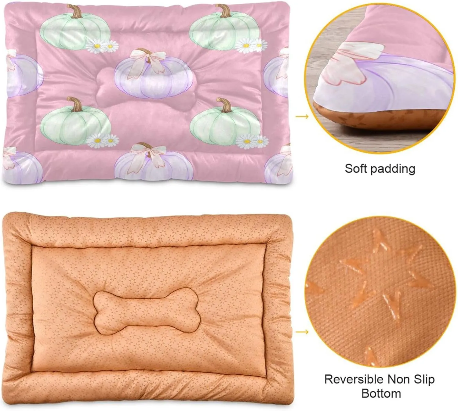 Pumpkins with Bows Outdoor Dog Bed for Small Dogs Washable Waterproof Travel Pet Bed Mat Portable Cat Bed with Non-Slip Bottom for Indoor and Sleeping 36 x 24 Inch