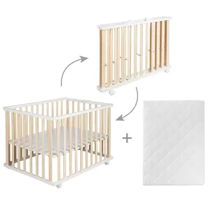 Roba Foldable Wooden Cot Bed W/ Mattress (Natural)