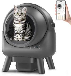 Self - Cleaning - Litter - Box for Multiple Cats  Automatic Cat Litter Box with APP Control, Odor-Free Waste Disposal, Dual Safety Sensors, Litter Bags, Grey