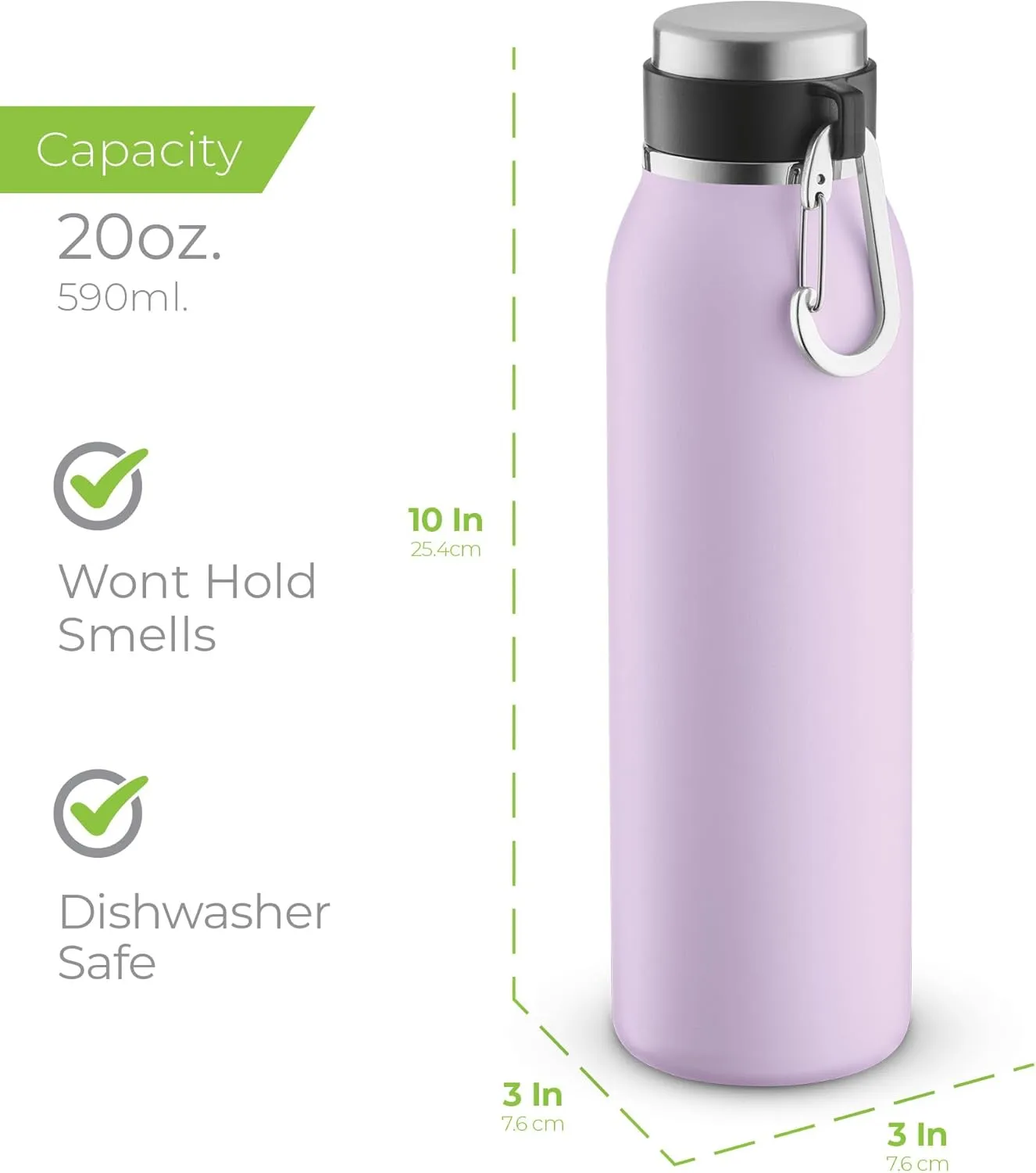 SipX Triple-Insulated Stainless Steel Water Bottle - 20oz. With Cover Lid, BPA-Free Reusable Insulated Water Bottle Keeps Cold For 24 Hours, (Purple)