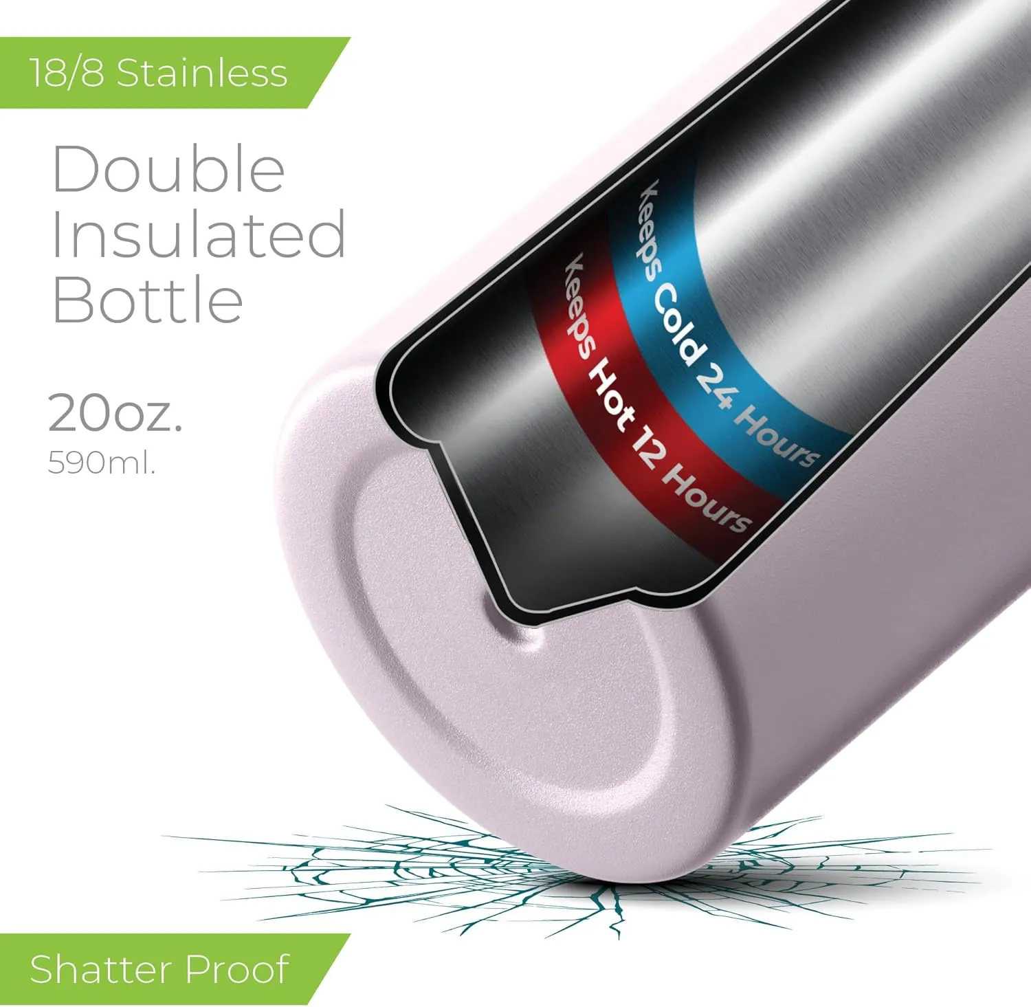 SipX Triple-Insulated Stainless Steel Water Bottle - 20oz. With Cover Lid, BPA-Free Reusable Insulated Water Bottle Keeps Cold For 24 Hours, (Purple)