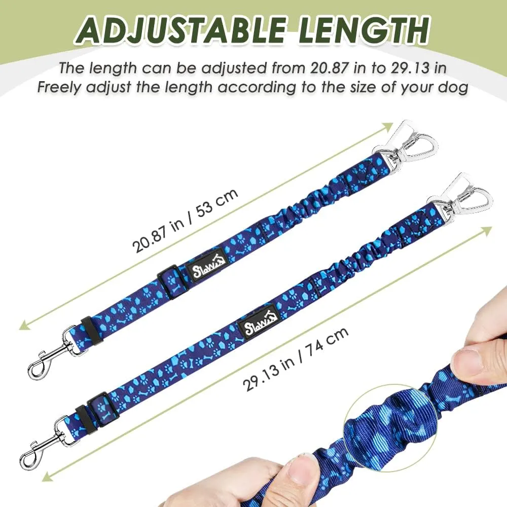 SlowTon Dog Seatbelt, 2 Pack Dog Seat Belt Car Leash Adjustable Elastic Bungee Buffer Heavy Duty Nylon Reflective Pet Safety Tether Connect to Dog Harness for Travel Riding in Vehicle (Daul Clip, BL)