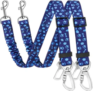 SlowTon Dog Seatbelt, 2 Pack Dog Seat Belt Car Leash Adjustable Elastic Bungee Buffer Heavy Duty Nylon Reflective Pet Safety Tether Connect to Dog Harness for Travel Riding in Vehicle (Daul Clip, BL)