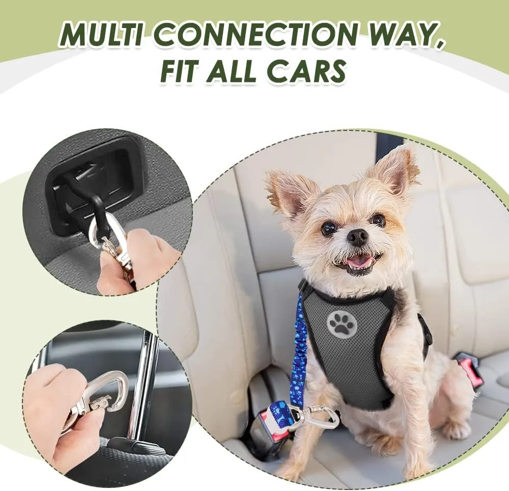 SlowTon Dog Seatbelt, 2 Pack Dog Seat Belt Car Leash Adjustable Elastic Bungee Buffer Heavy Duty Nylon Reflective Pet Safety Tether Connect to Dog Harness for Travel Riding in Vehicle (Daul Clip, BL)