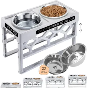 Small Dog Bowls Elevated, 4 Height Adjustable Raised Dog Bowl Stand with 2 Stainless Steel Food and Water Bowls Set, Tall Dogs Feeding Station with Anti-Slip Base for Small Medium Breeds Dogs