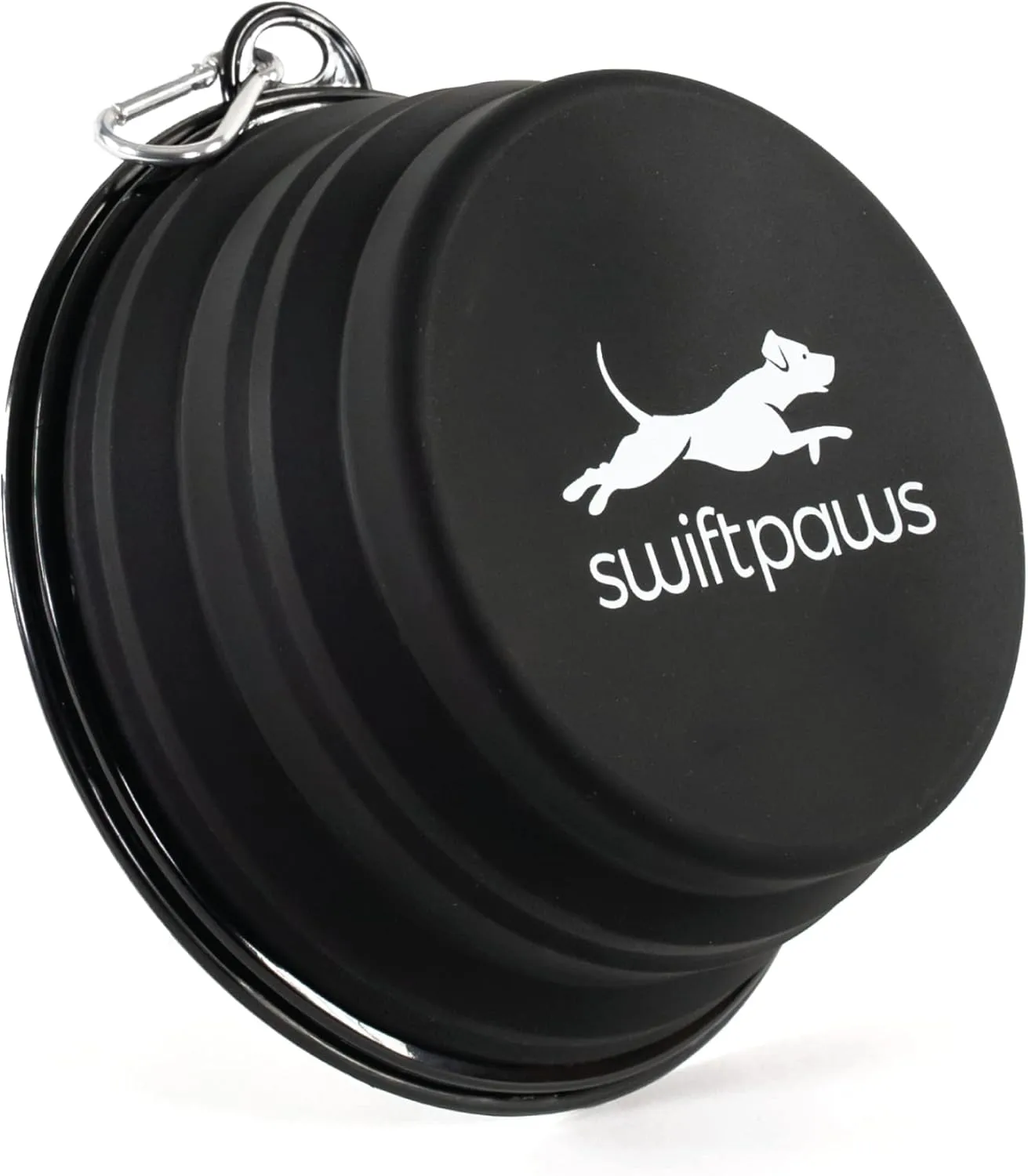 SwiftPaws Collapsible Water Bowl - 32 oz - Water and Food Dish for Dogs - for Small and Large Breeds - Includes Keychain Hook - Lightweight and Foldable Dog Bowl - Travel Friendly - Silicone - Black