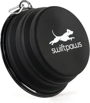 SwiftPaws Collapsible Water Bowl - 32 oz - Water and Food Dish for Dogs - for Small and Large Breeds - Includes Keychain Hook - Lightweight and Foldable Dog Bowl - Travel Friendly - Silicone - Black