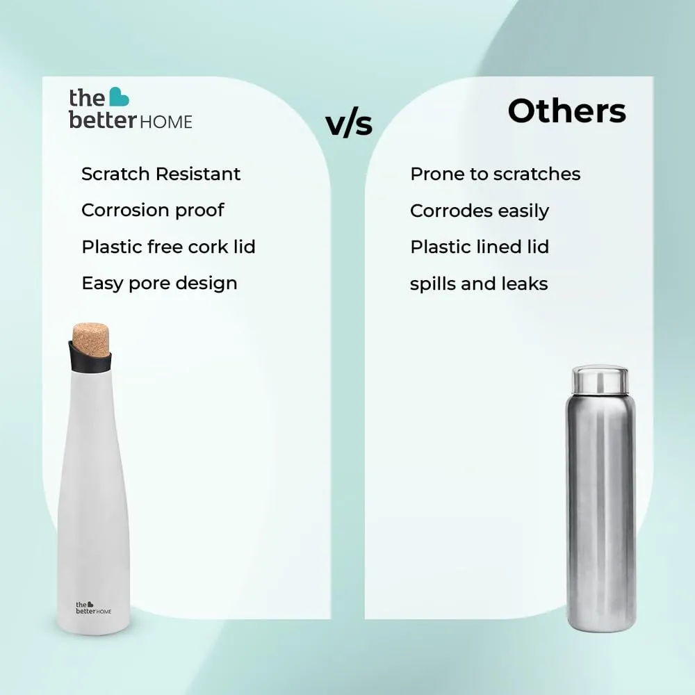 The Better Home Insulated Stainless Steel Water Bottle With Cork Cap | 18 Hours Insulation | Pack Of 4-500ml Each | Hot Cold Water For Office School Gym | Leak Proof & BPA Free | White Colour