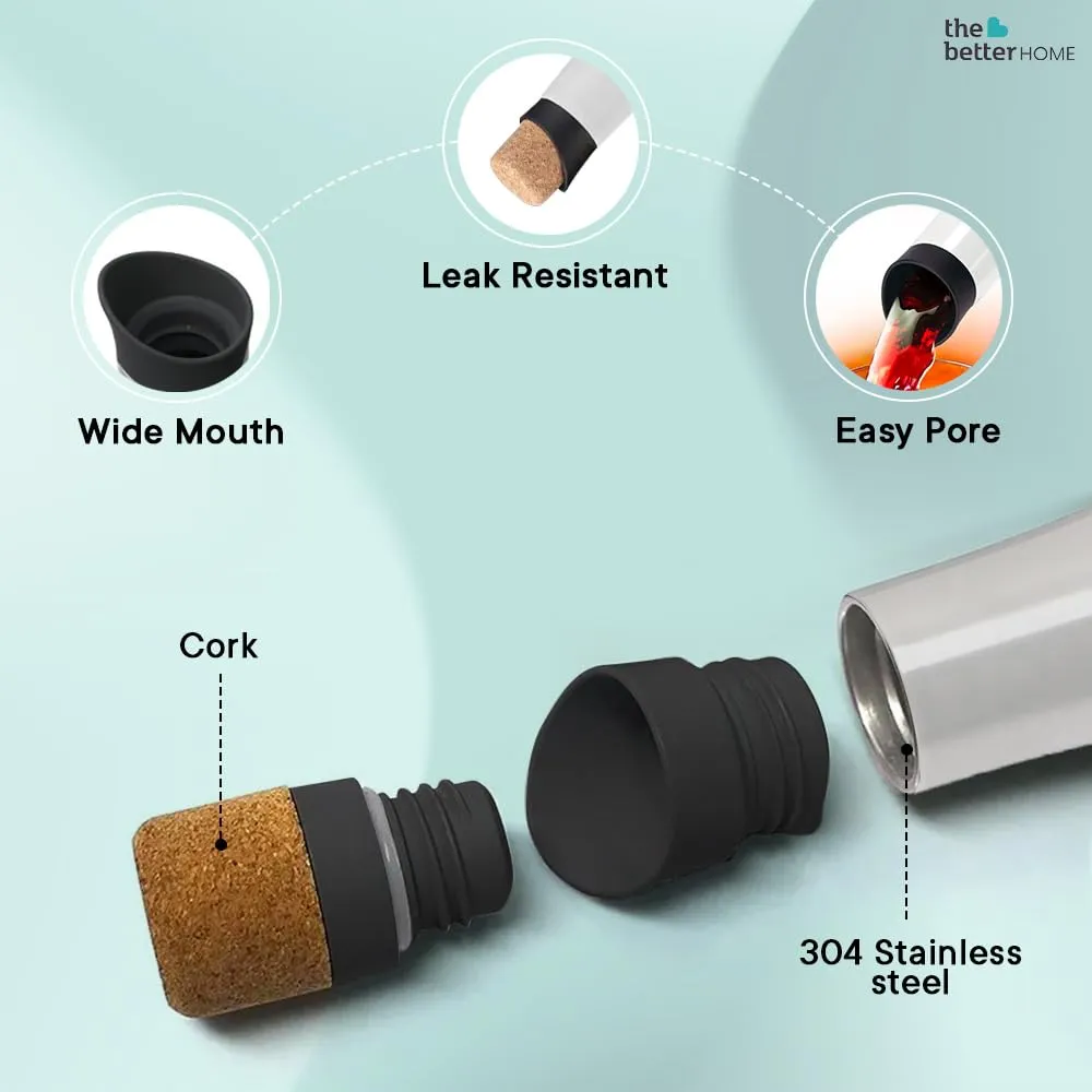 The Better Home Insulated Stainless Steel Water Bottle With Cork Cap | 18 Hours Insulation | Pack Of 4-500ml Each | Hot Cold Water For Office School Gym | Leak Proof & BPA Free | White Colour