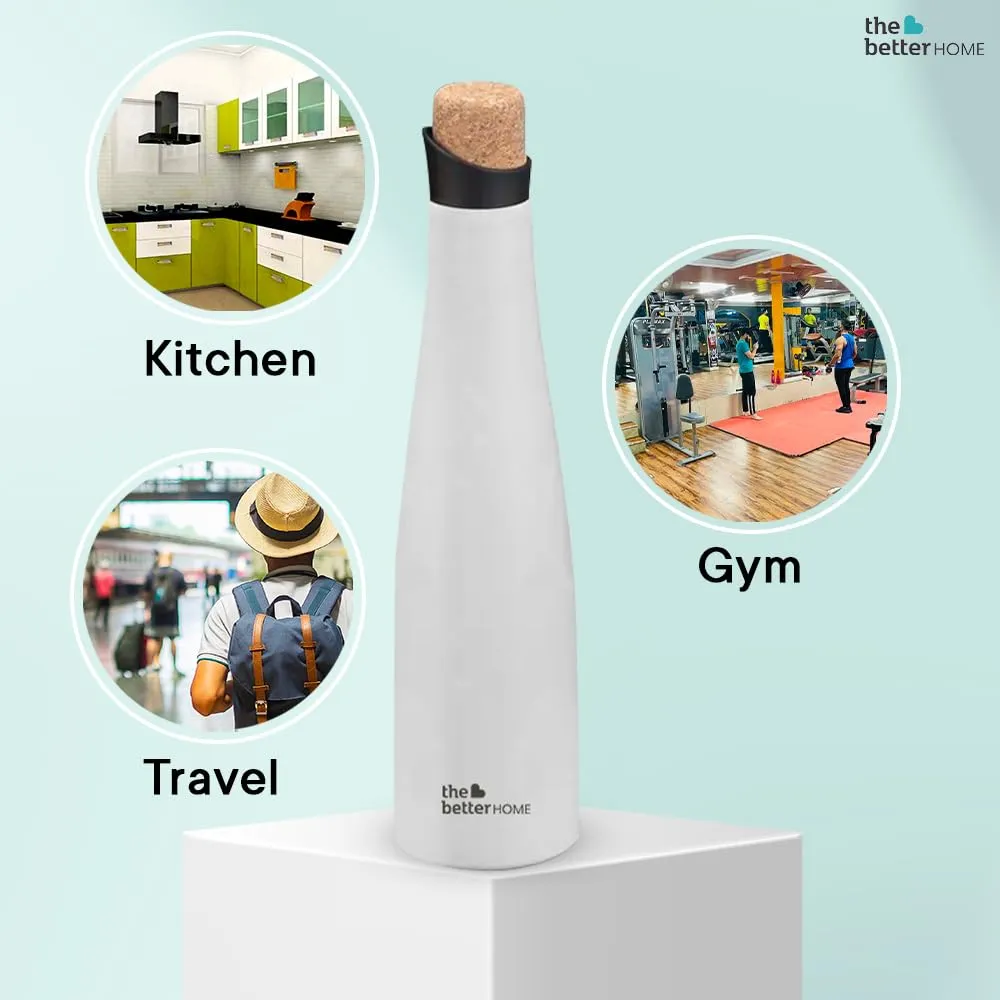 The Better Home Insulated Stainless Steel Water Bottle With Cork Cap | 18 Hours Insulation | Pack Of 4-500ml Each | Hot Cold Water For Office School Gym | Leak Proof & BPA Free | White Colour