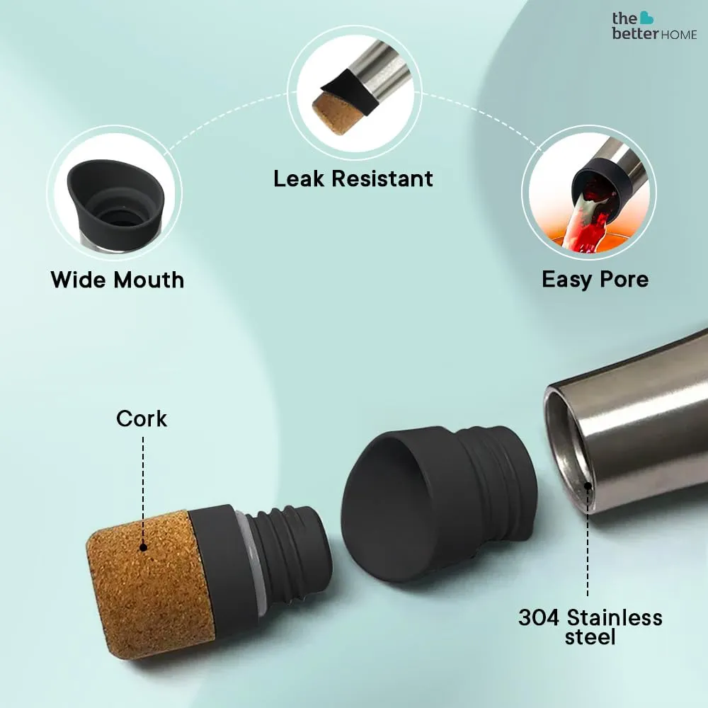 The Better Home Insulated Stainless Steel Water Bottle with Cork Cap | 18 Hours Insulation | Pack of 8-500ml Each | Hot Cold Water for Office School Gym | Leak Proof & BPA Free | Silver Colour