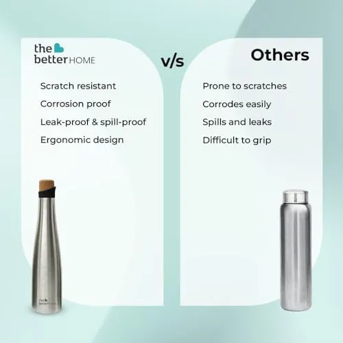 The Better Home Insulated Stainless Steel Water Bottle With Cork Cap 750ml | 18 Hours Of Insulation | Hot And Cold Water For Office School Gym | Airtight Leak Proof BPA Free | Silver Colour