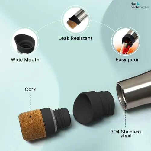 The Better Home Insulated Stainless Steel Water Bottle With Cork Cap 750ml | 18 Hours Of Insulation | Hot And Cold Water For Office School Gym | Airtight Leak Proof BPA Free | Silver Colour