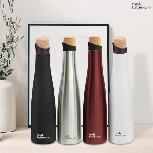 The Better Home Insulated Stainless Steel Water Bottle With Cork Cap 750ml | 18 Hours Of Insulation | Hot And Cold Water For Office School Gym | Airtight Leak Proof BPA Free | Silver Colour