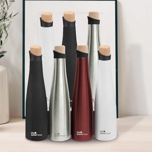 The Better Home Insulated Stainless Steel Water Bottle With Cork Cap 750ml | 18 Hours Of Insulation | Hot And Cold Water For Office School Gym | Airtight Leak Proof BPA Free | Silver Colour