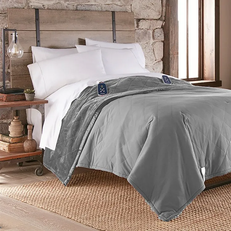 The Luxury Micro Flannel Reverse to Ultra Velvet Electric Blanket - Full/Smoke