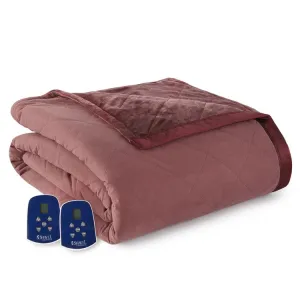 The Luxury Micro Flannel Reverse to Ultra Velvet Electric Blanket - Queen/Merlot