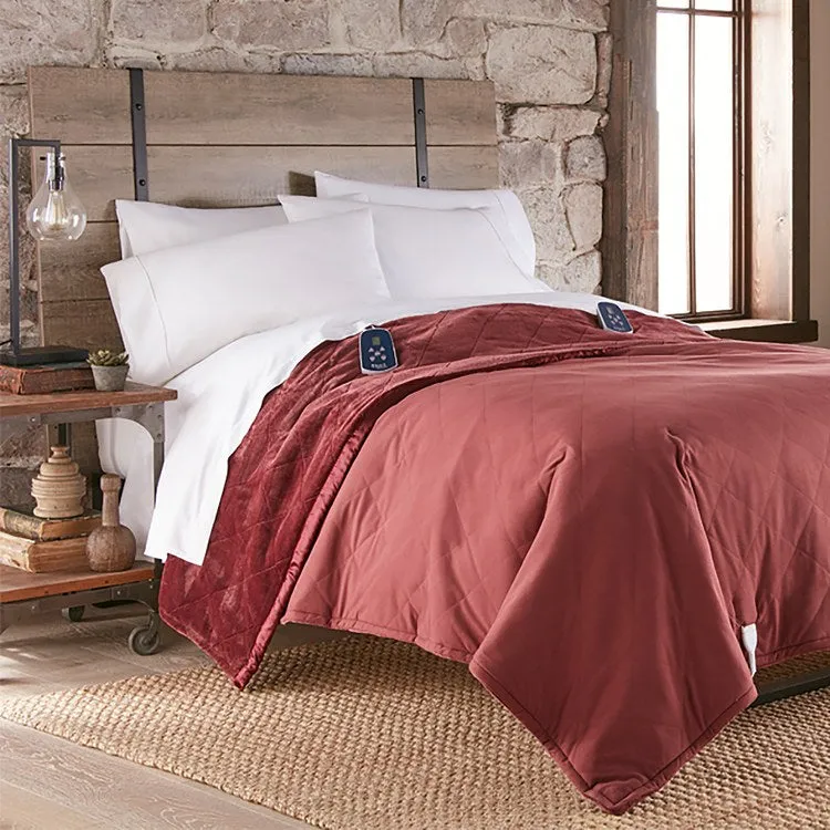 The Luxury Micro Flannel Reverse to Ultra Velvet Electric Blanket - Queen/Merlot