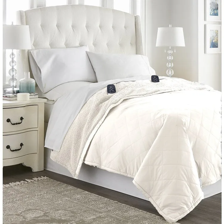 The Modern Micro Flannel Reverse to Sherpa Electric Blanket - Twin/Ivory
