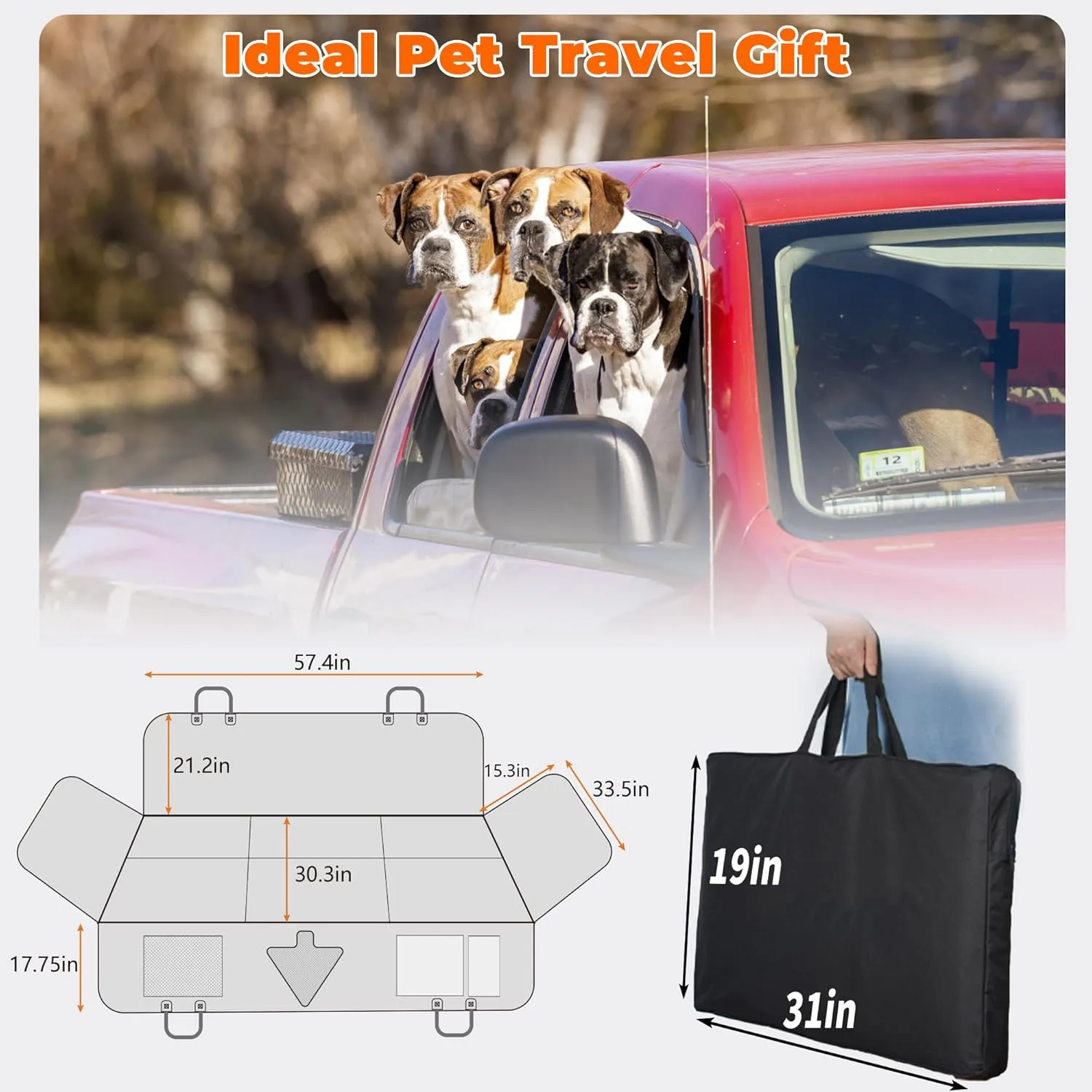 Truck Dog Seat for Back Seat, 400lbs Hard Bottom Backseat Extender, Anti-Slip Waterproof Pet Seat Covers Hammock for Pickup Crew Cab