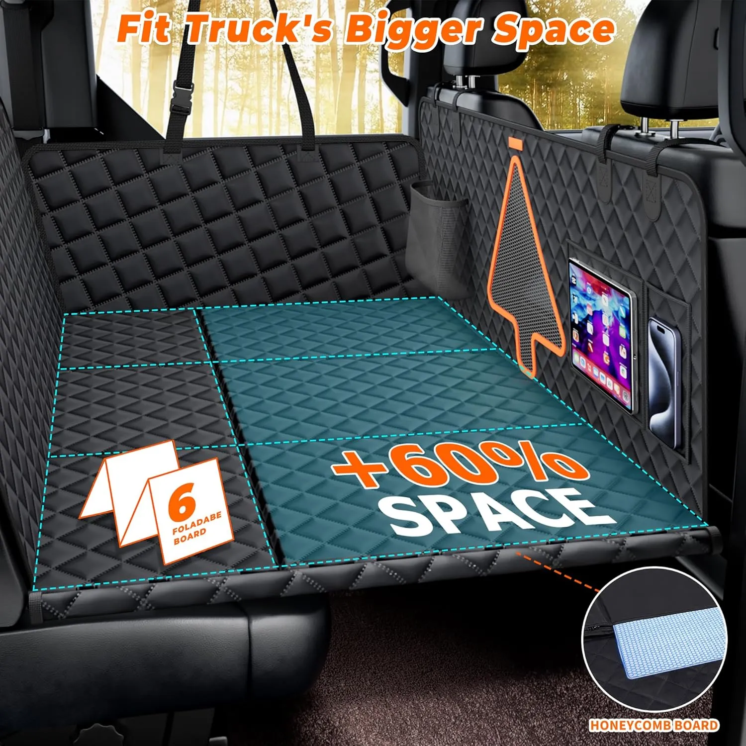 Truck Dog Seat for Back Seat, 400lbs Hard Bottom Backseat Extender, Anti-Slip Waterproof Pet Seat Covers Hammock for Pickup Crew Cab