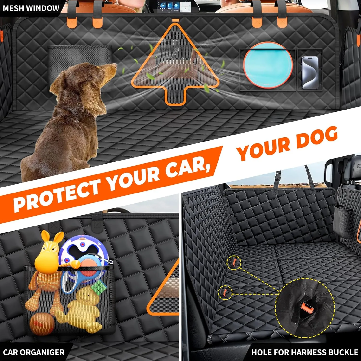 Truck Dog Seat for Back Seat, 400lbs Hard Bottom Backseat Extender, Anti-Slip Waterproof Pet Seat Covers Hammock for Pickup Crew Cab