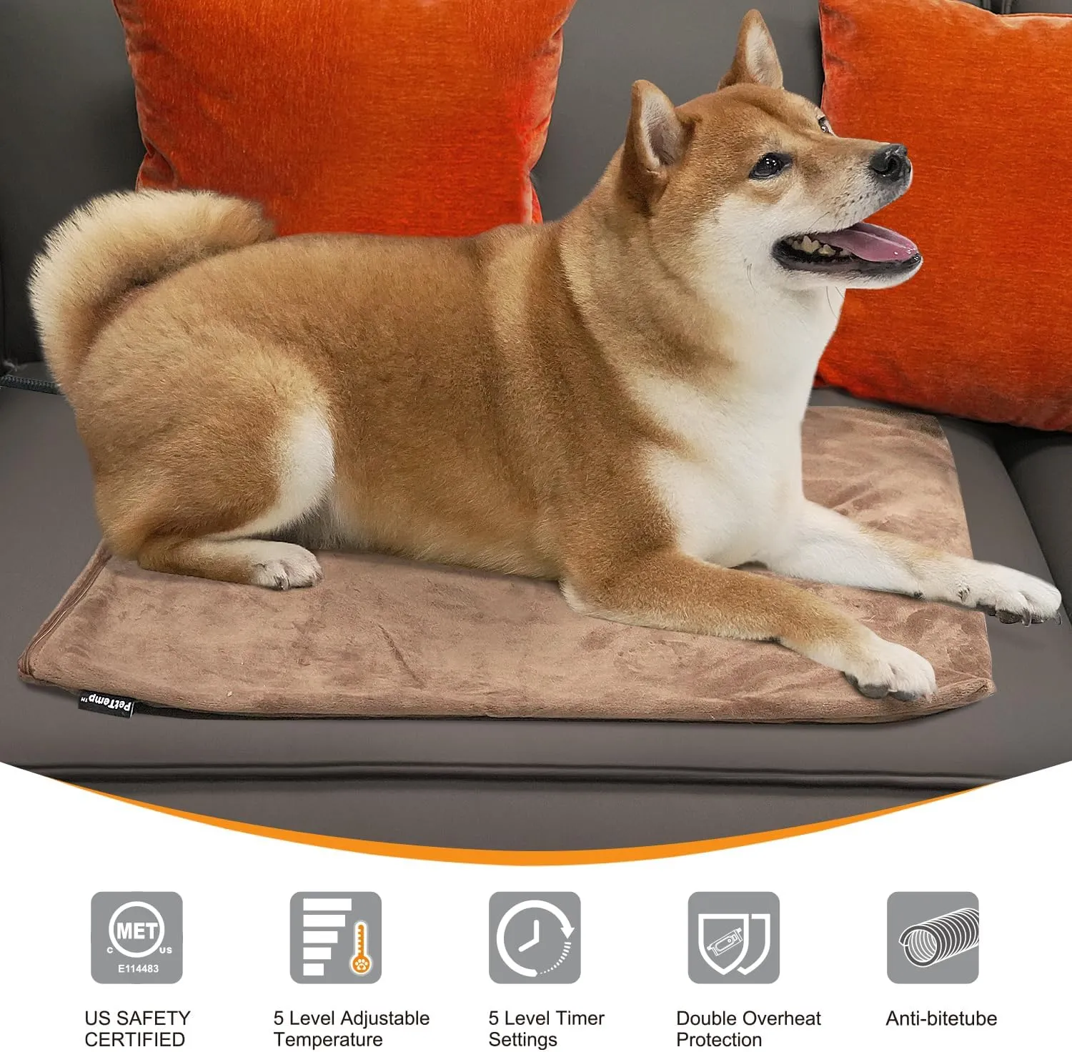Upgraded Pet Heating Pad, 5 Adjustable Temperature & Timer, Warm Dog Cat Heating Pad, Auto Power-Off, Waterproof Chew-Resistant (M:20'' x 16'')