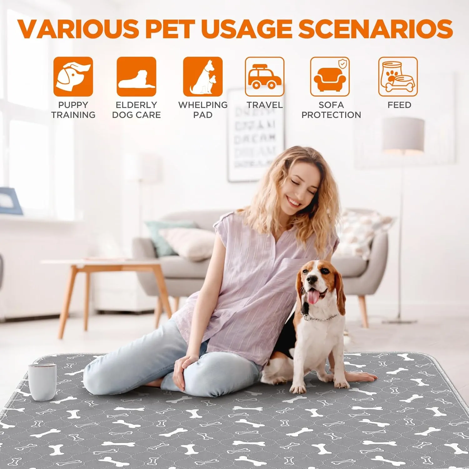 Washable Pee Pads for Dogs Large 72" x 72" 2-Pack Reusable Puppy Pads Pet Training Pads, Fast Absorb Dog Mats, Waterproof Whelping Pad, Non-Slip Protects Against Urine Leakage