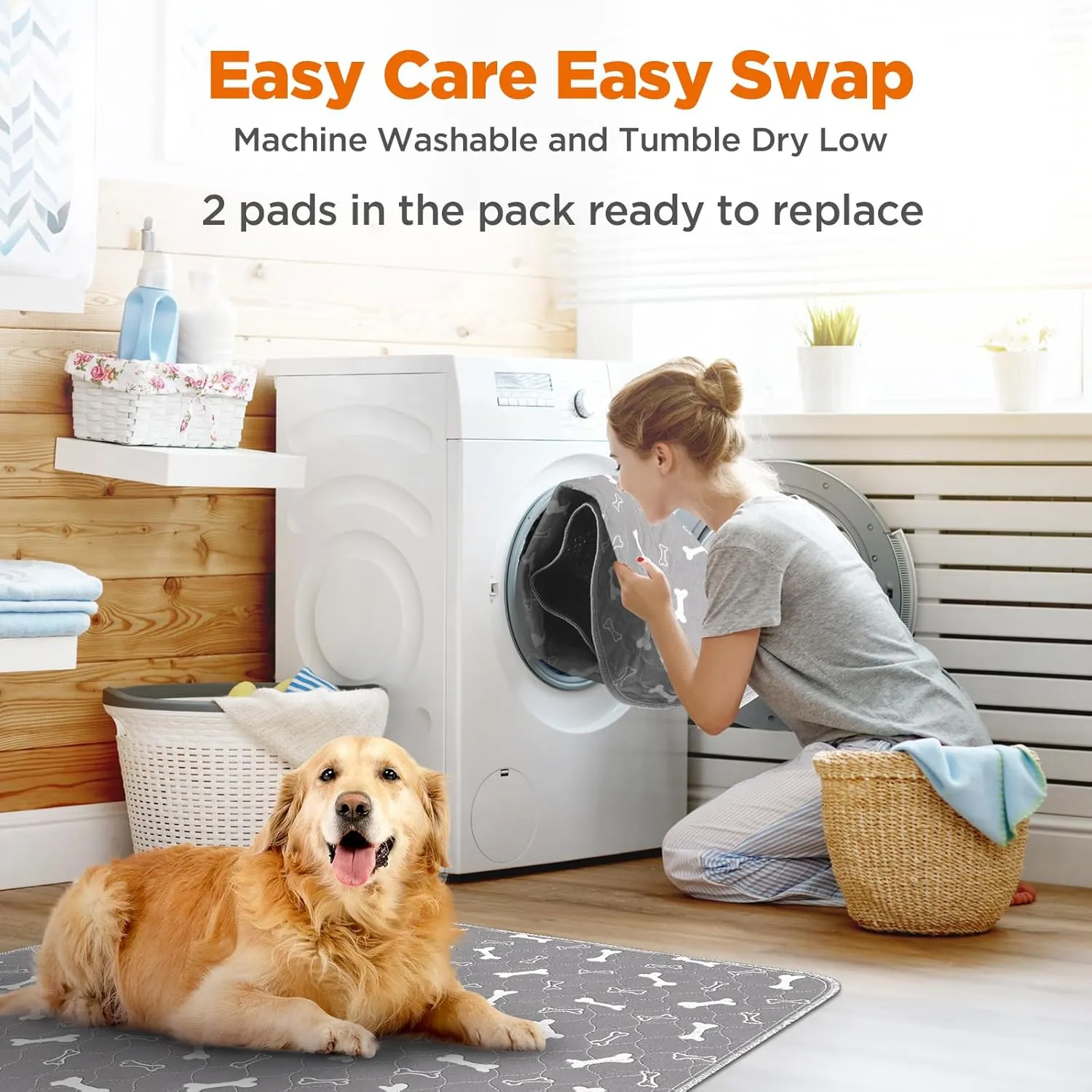 Washable Pee Pads for Dogs Large 72" x 72" 2-Pack Reusable Puppy Pads Pet Training Pads, Fast Absorb Dog Mats, Waterproof Whelping Pad, Non-Slip Protects Against Urine Leakage