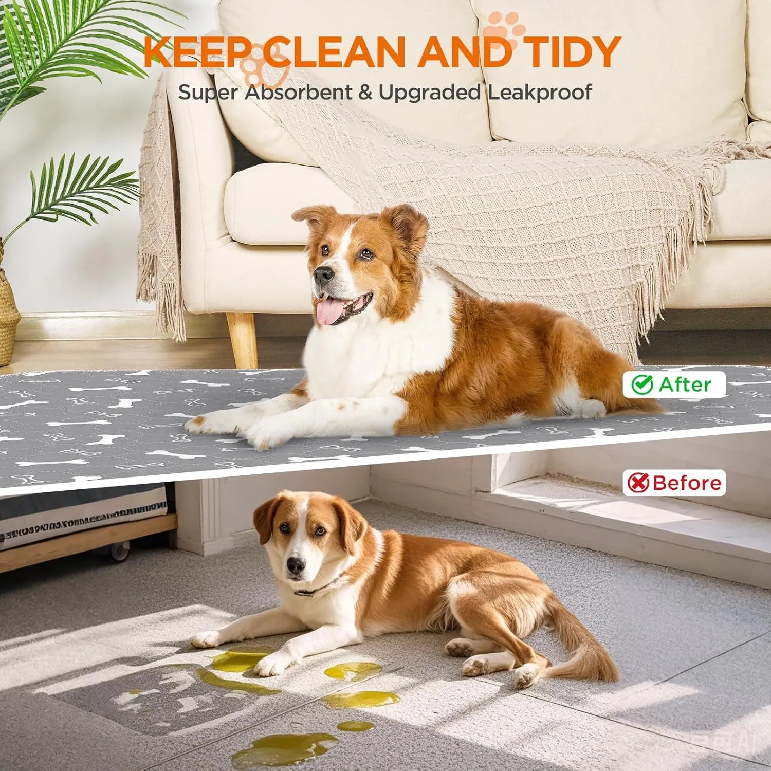 Washable Pee Pads for Dogs Large 72" x 72" 2-Pack Reusable Puppy Pads Pet Training Pads, Fast Absorb Dog Mats, Waterproof Whelping Pad, Non-Slip Protects Against Urine Leakage