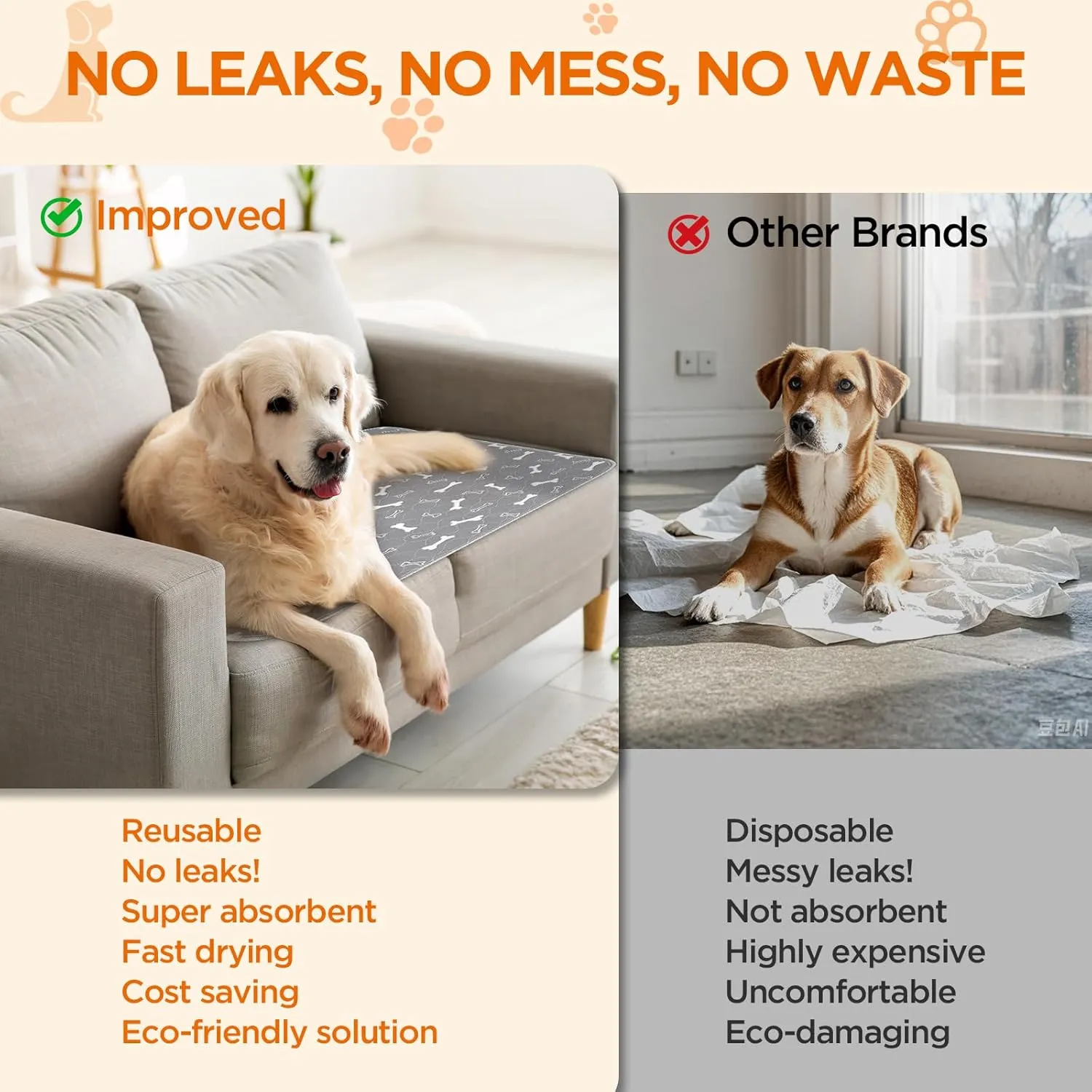 Washable Pee Pads for Dogs Large 72" x 72" 2-Pack Reusable Puppy Pads Pet Training Pads, Fast Absorb Dog Mats, Waterproof Whelping Pad, Non-Slip Protects Against Urine Leakage
